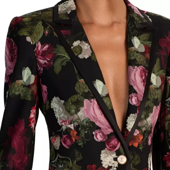 Alice + Olivia Breann Black Floral Slim-fit Blazor - Pink And Red - Size 6 - NWT - Picture 3 of 12